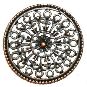 Antiqued Copper 34mm Intricate Open Flat Round Pendant Focal Link 4pc M374